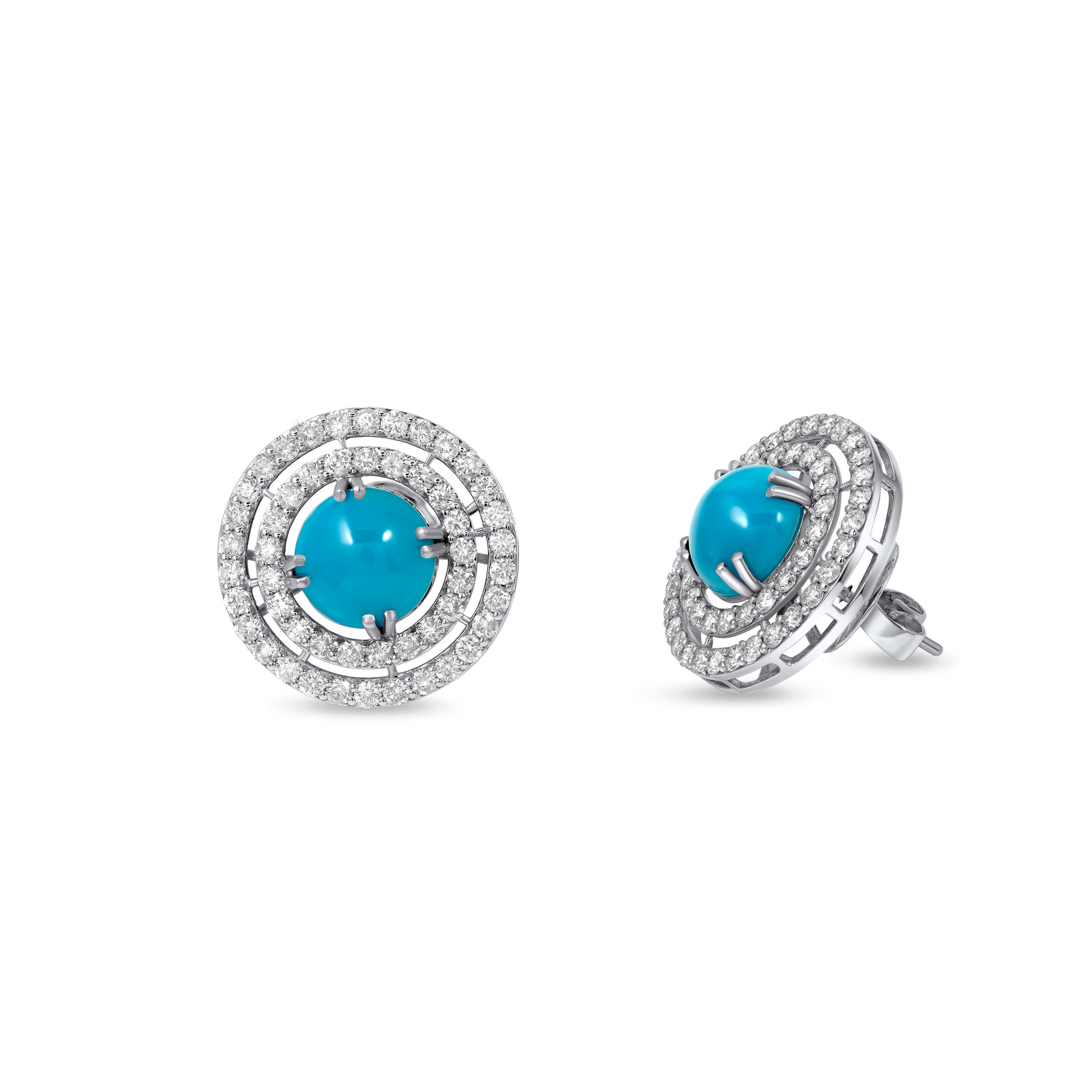 Apollonia Turquoise Earrings in 18k white gold with diamonds and turquoise, view 2
