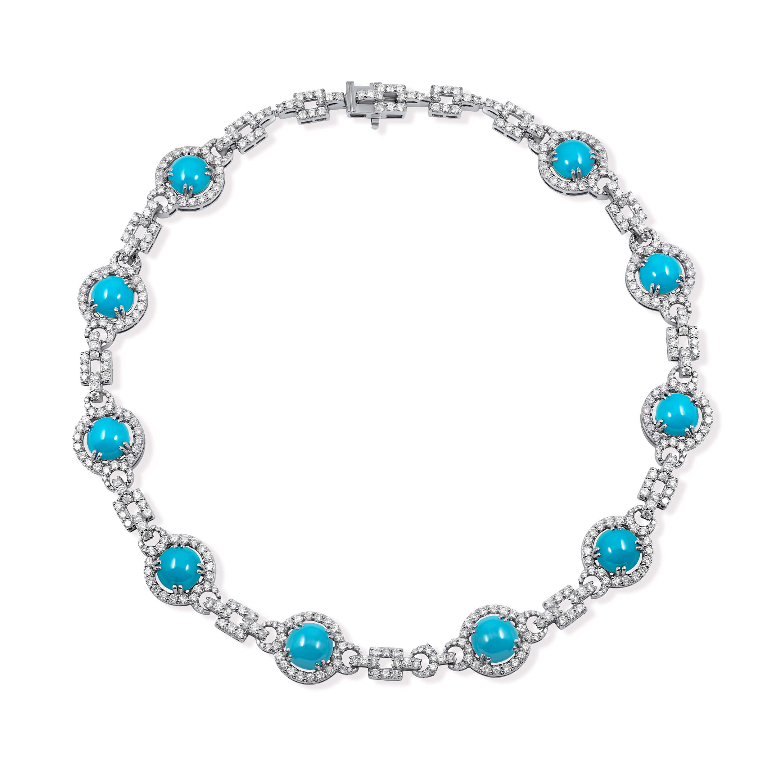 Apollonia Turquoise Necklace Big in 18k white gold with diamonds and turquoise