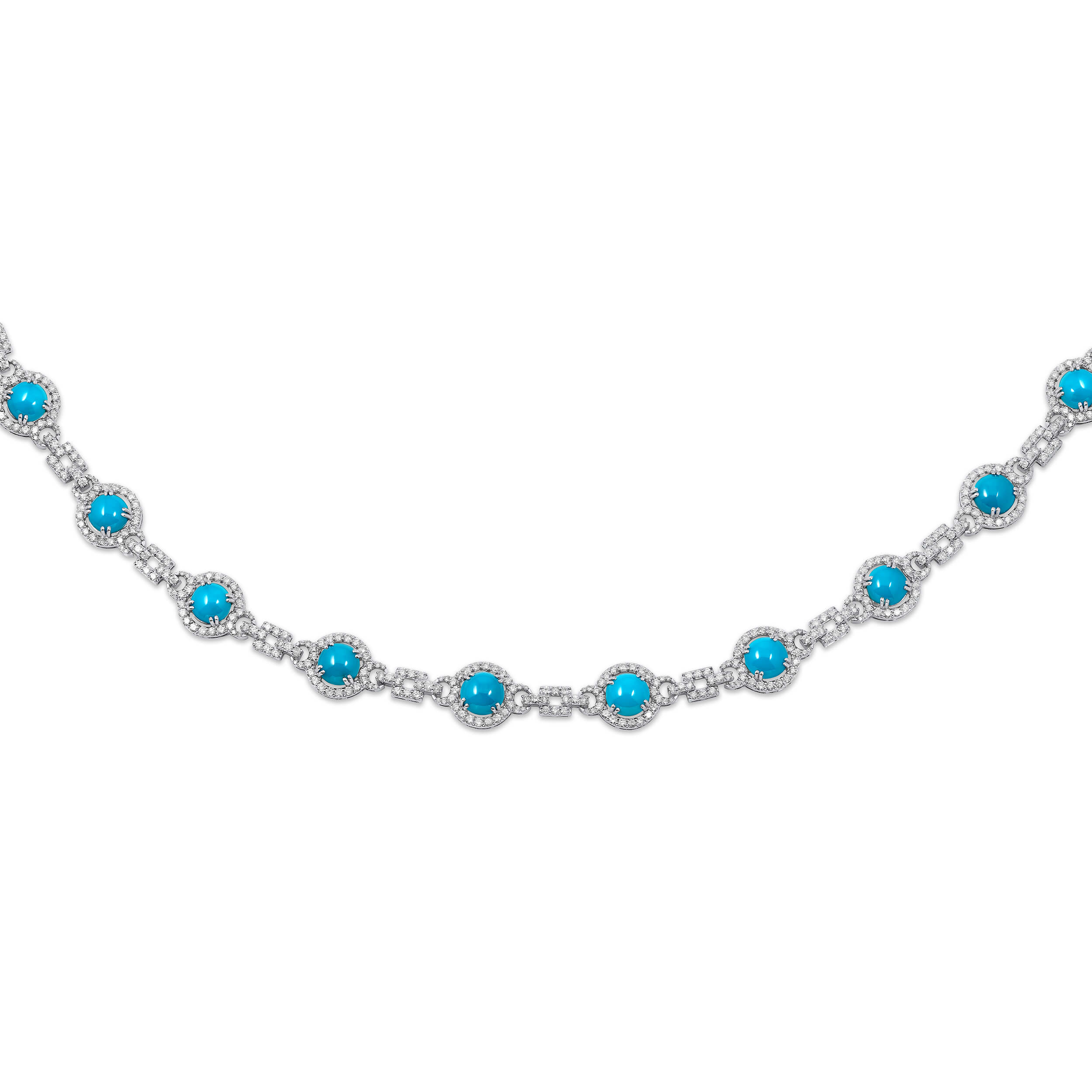 Apollonia Turquoise Necklace Big in 18k white gold with diamonds and turquoise, view 2