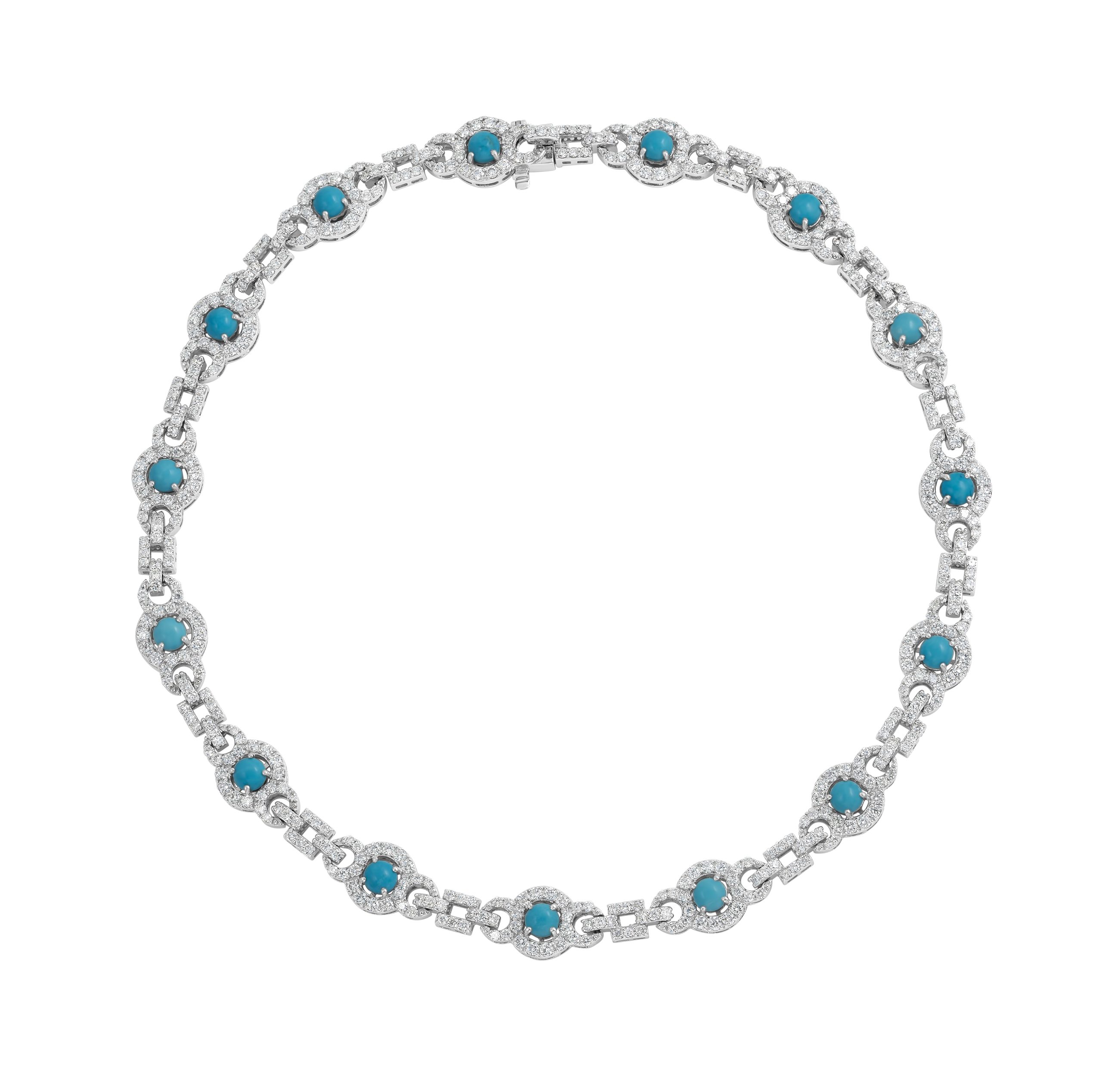 Apollonia Turquoise Necklace Small in 18k white gold with diamonds and turquoise
