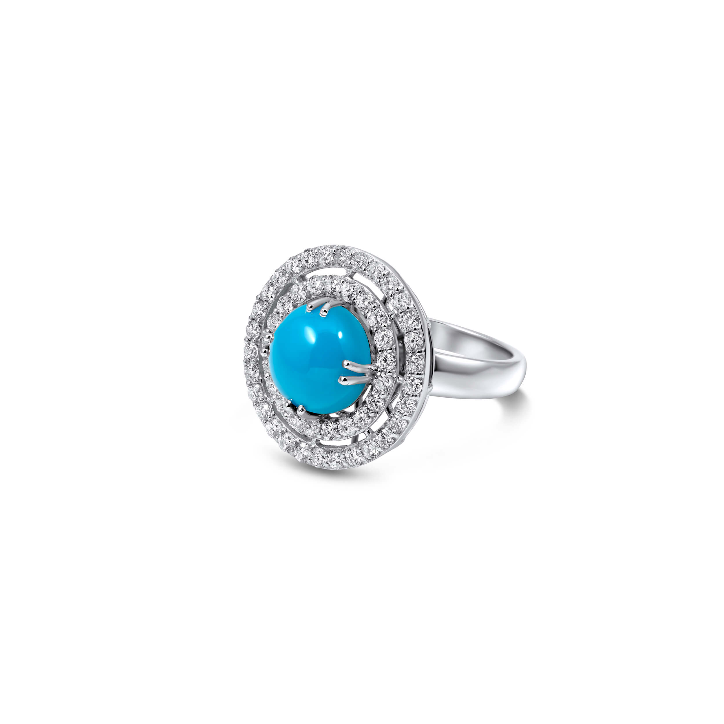 Apollonia Turquoise Ring in 18k white gold with diamonds and turquoise, view 2