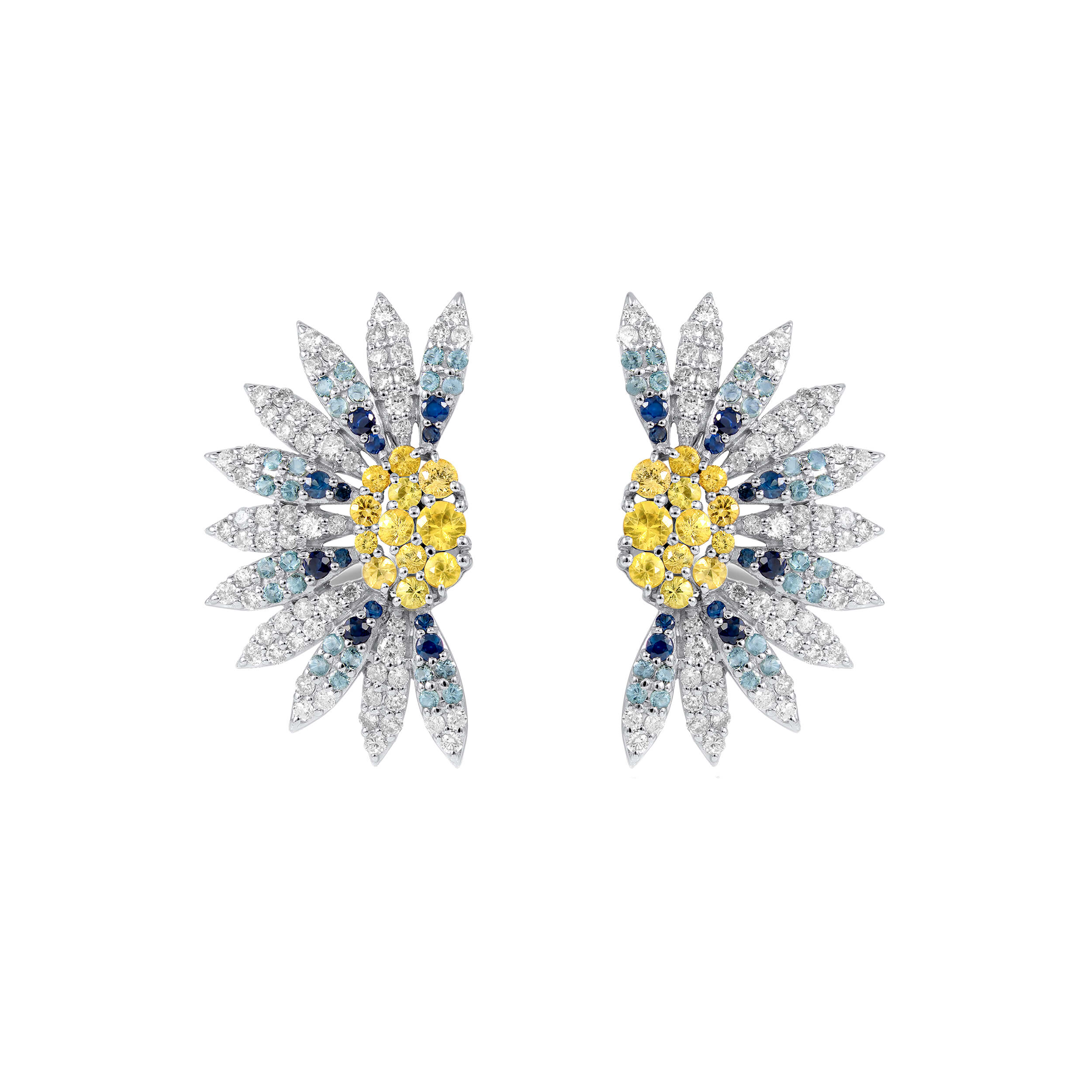 Bloom Earrings in 18k white gold with blue sapphire, yellow sapphire and blue topaz