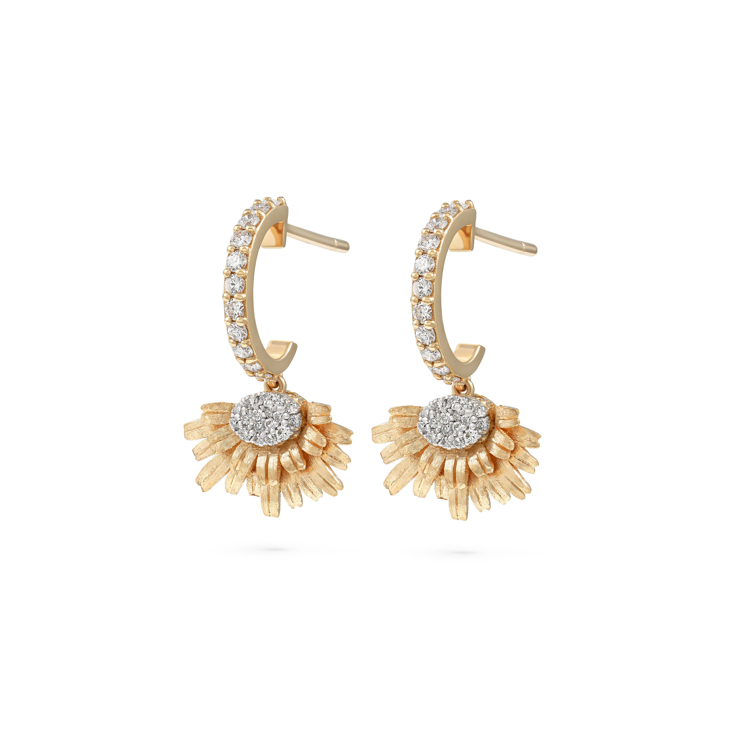 Bloom Gold Mini Hoop Earrings in 18k yellow gold with diamonds, view 2