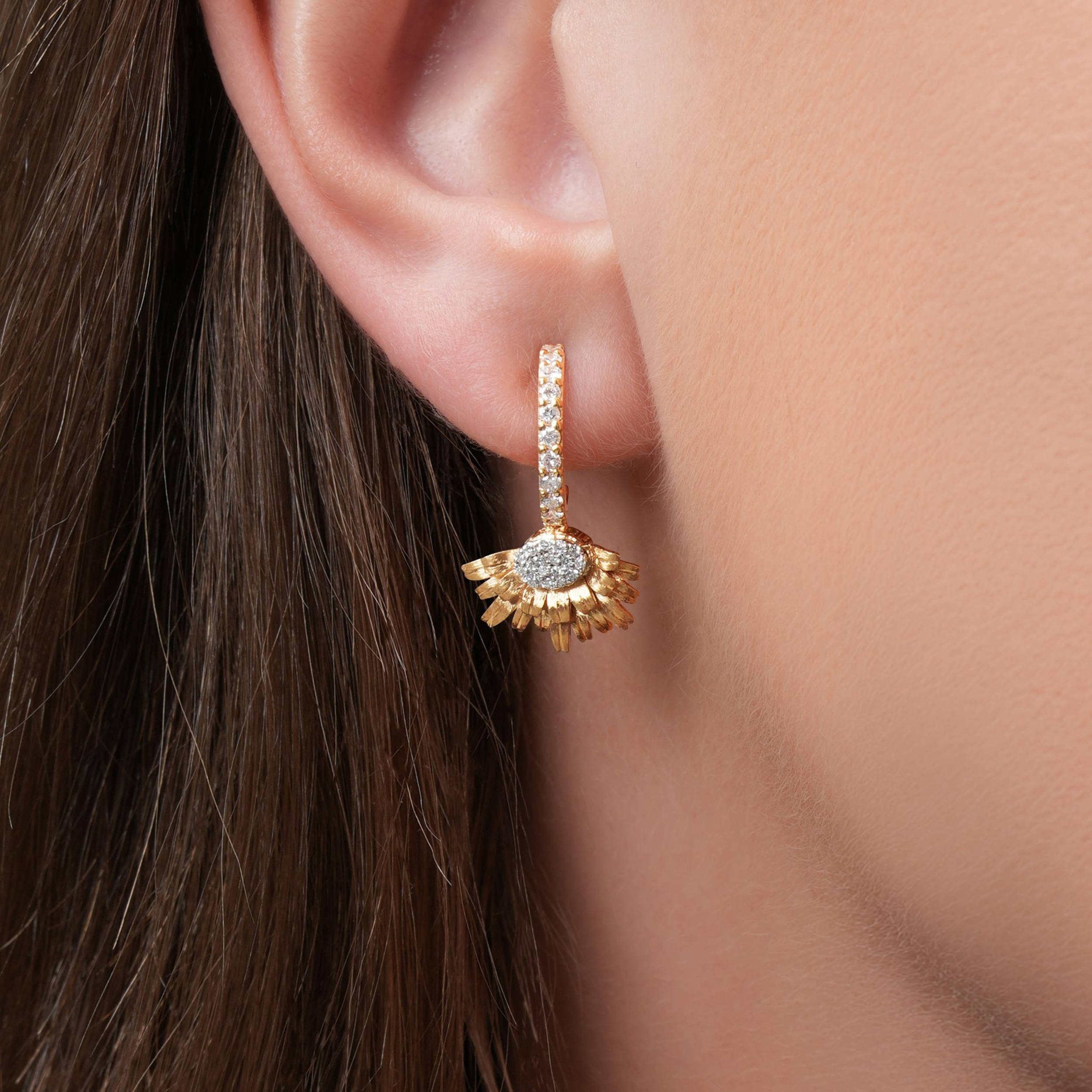 Bloom Gold Mini Hoop Earrings in 18k yellow gold with diamonds, view 3