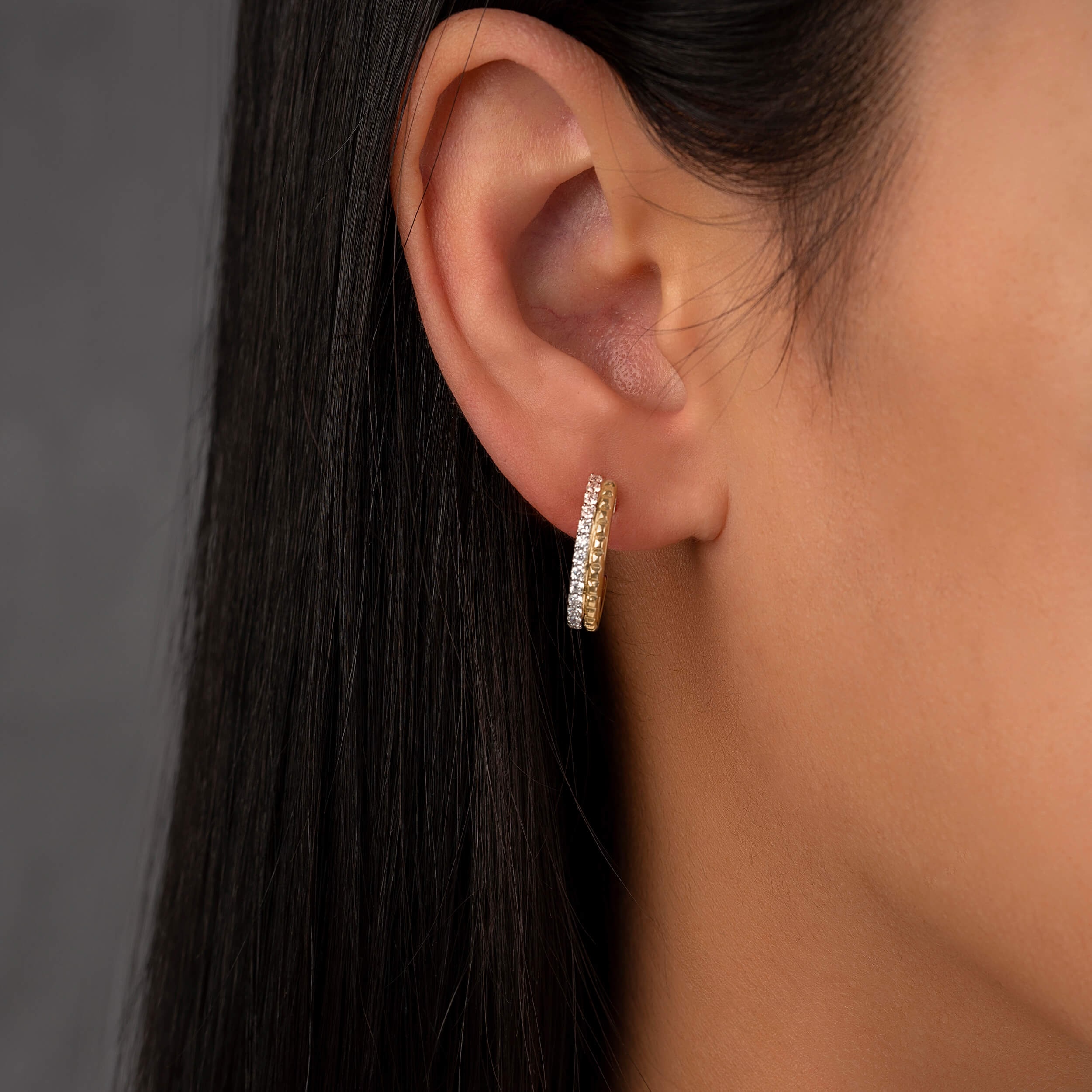 Charm Big Earrings in 18k rose, yellow or white gold with diamonds, view 2