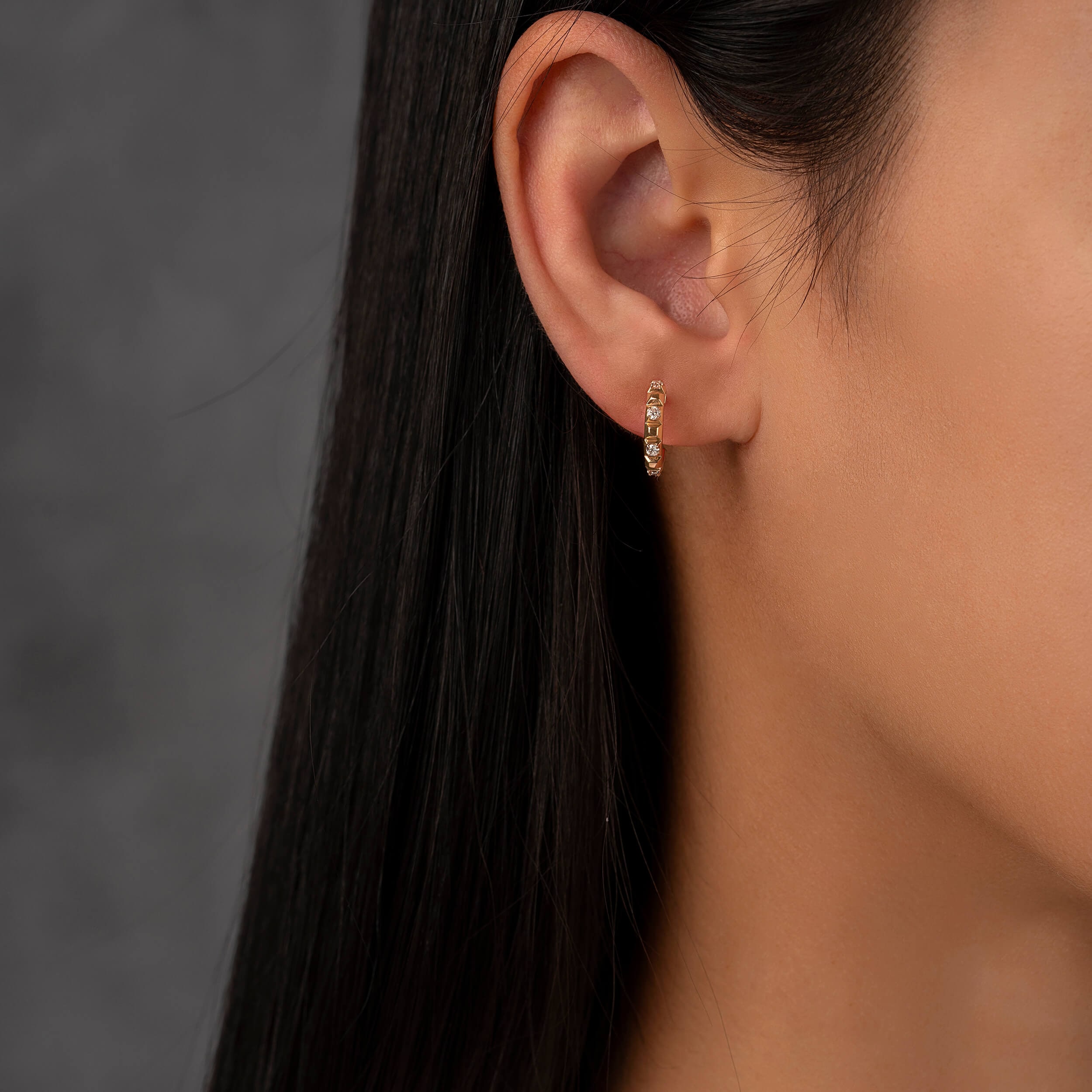 Charm Small Earrings in 18k rose, yellow or white gold with diamonds, view 2