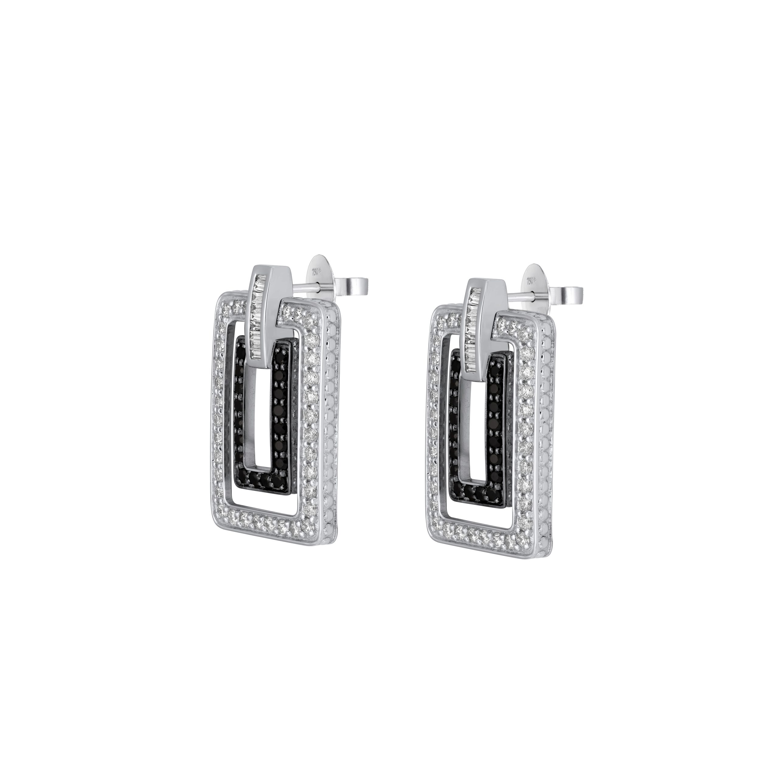 Divina Diamond and Black Onyx Earrings in 18k white gold with diamonds and black onyx, view 2