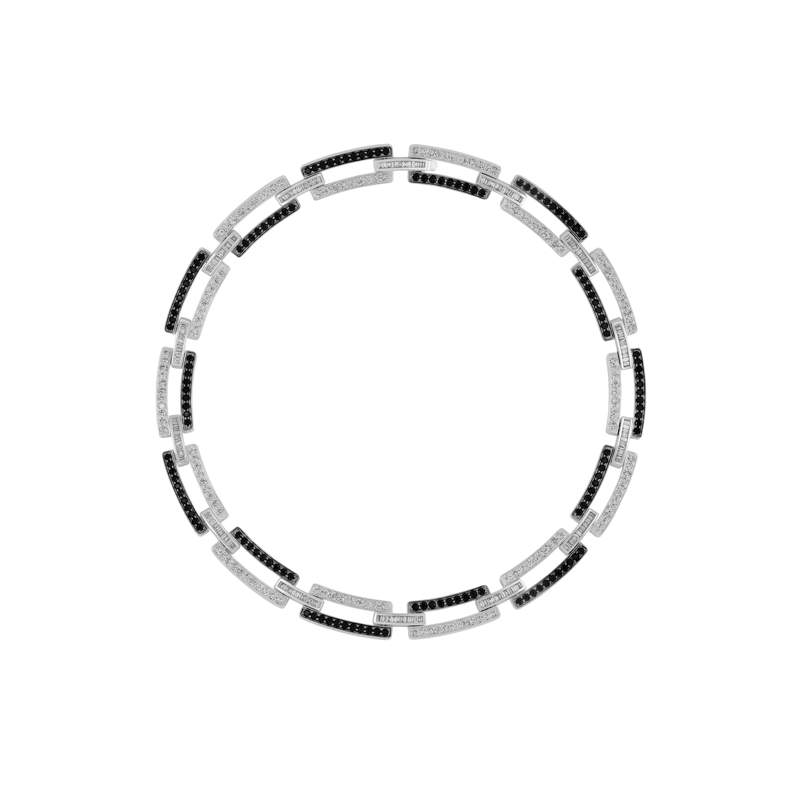 Divina Diamond and Black Onyx Necklace in 18k white gold with black onyx and emerald