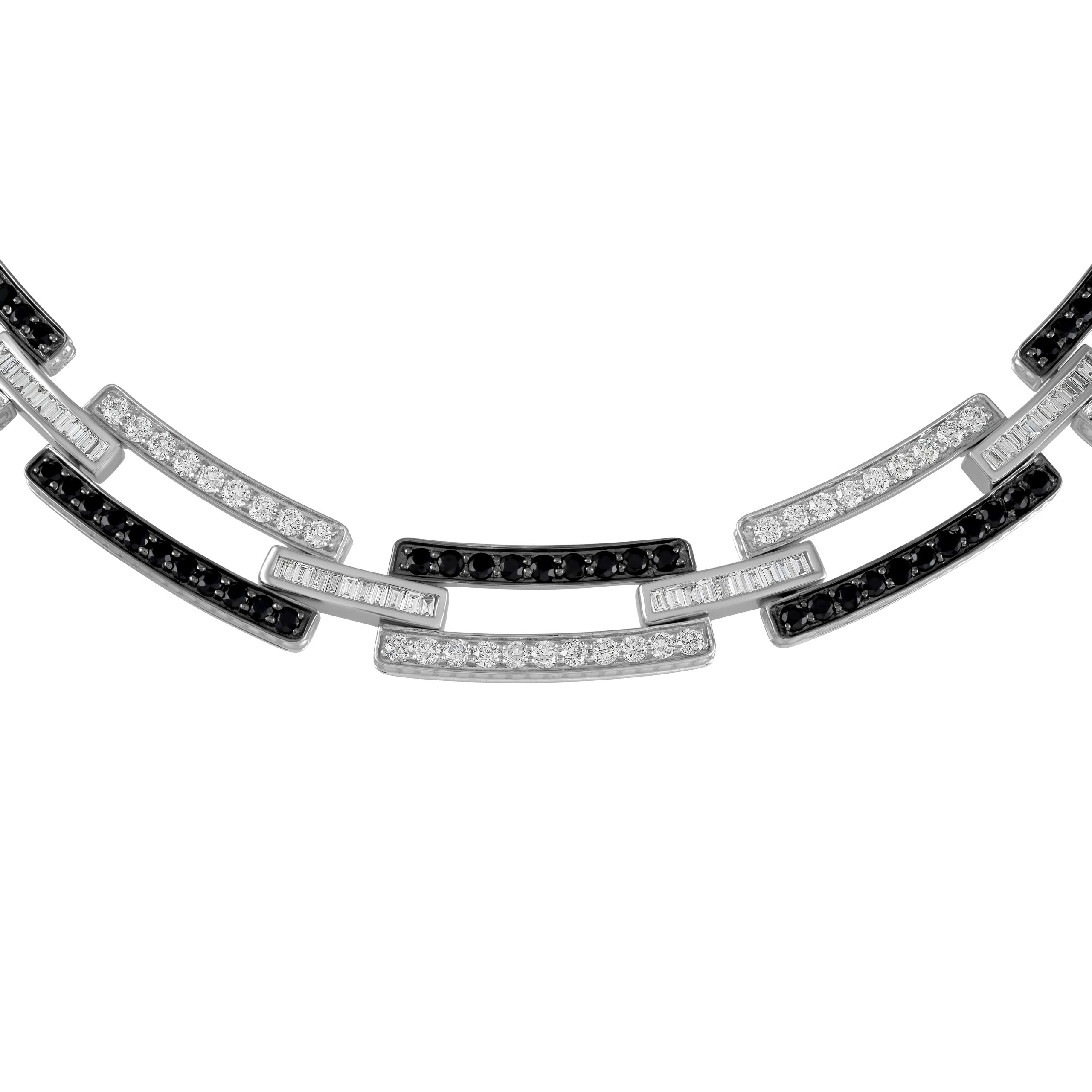Divina Diamond and Black Onyx Necklace in 18k white gold with black onyx and emerald, view 2