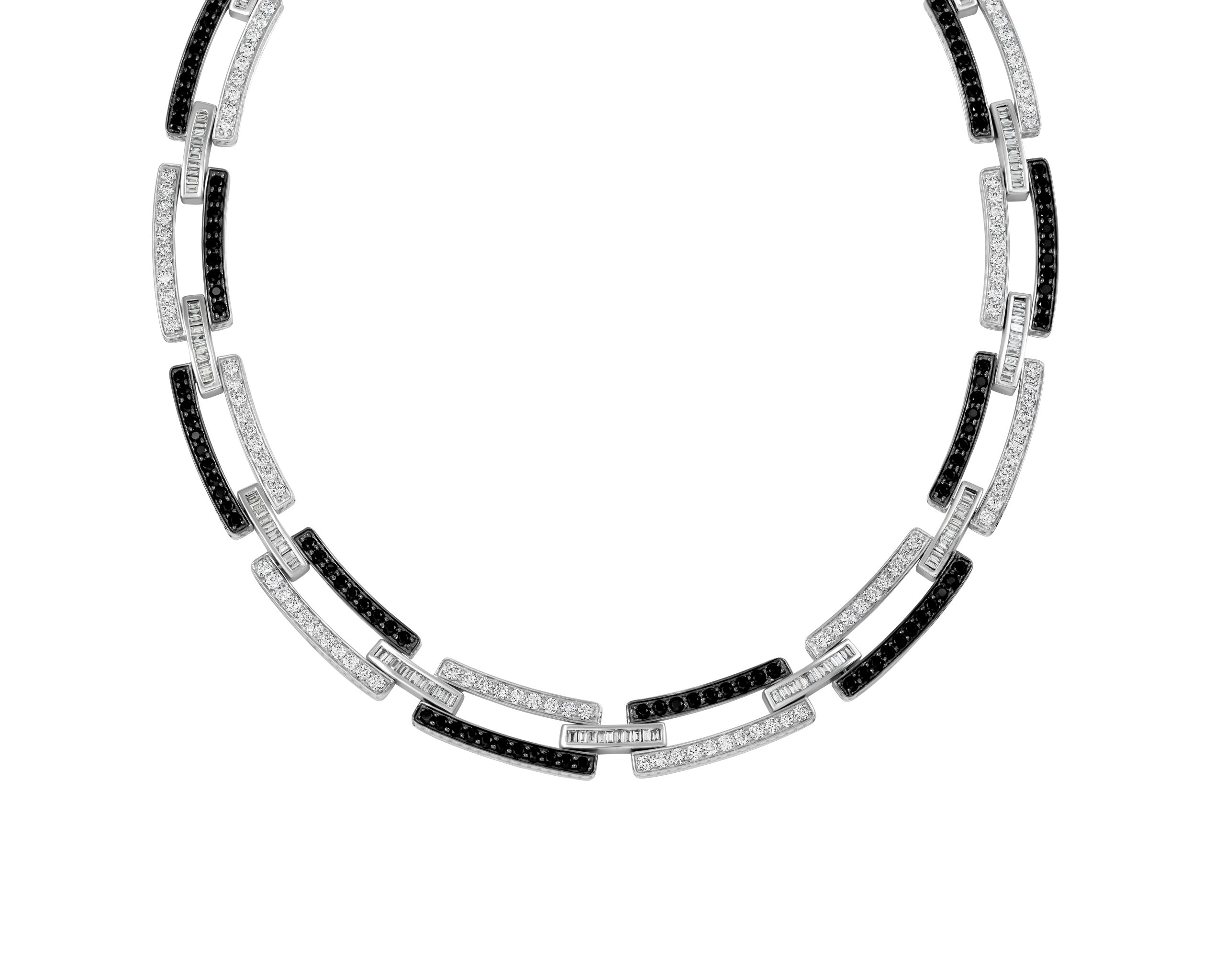 Divina Diamond and Black Onyx Necklace in 18k white gold with black onyx and emerald, view 3