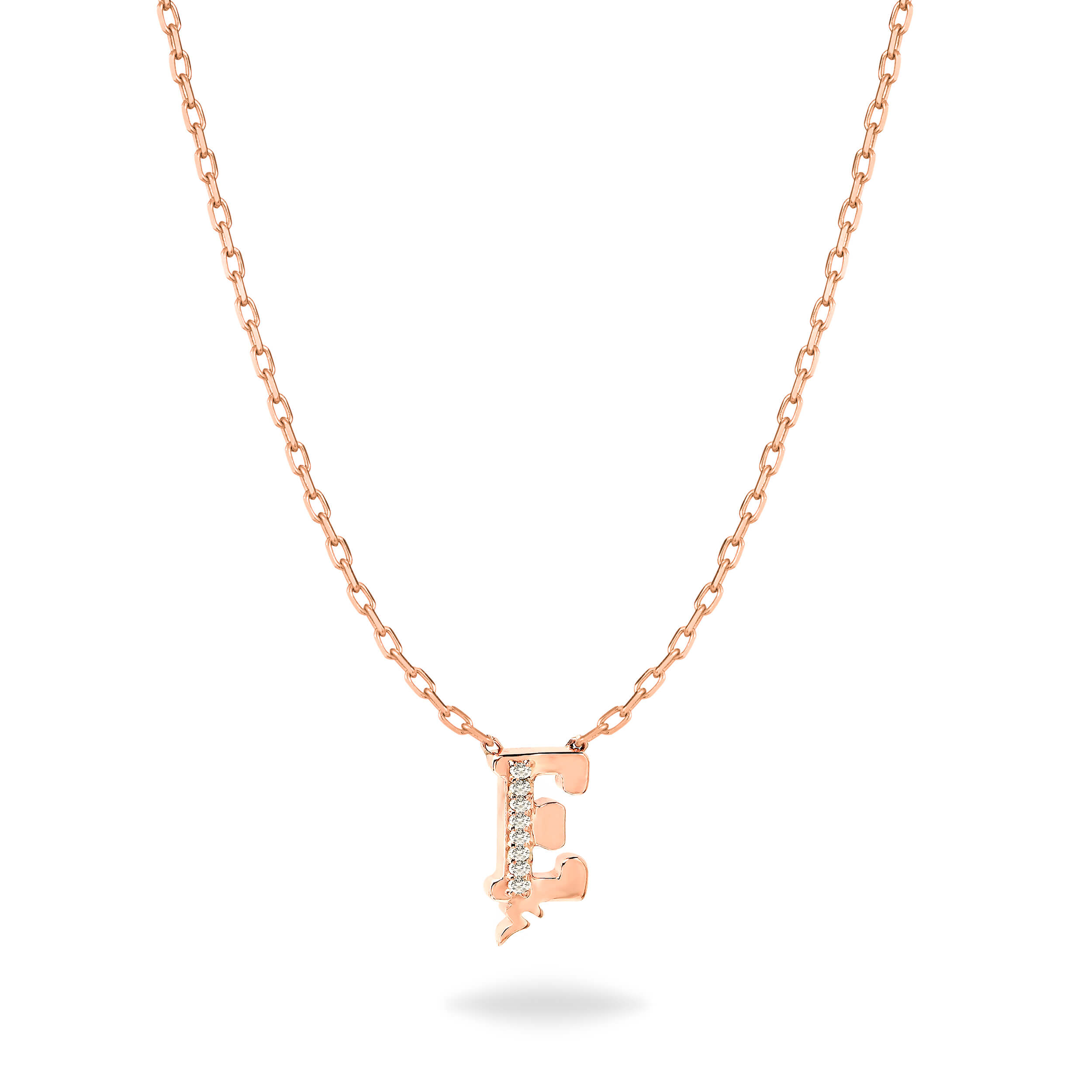 HASHI Initial E إ in 18k rose gold with diamonds