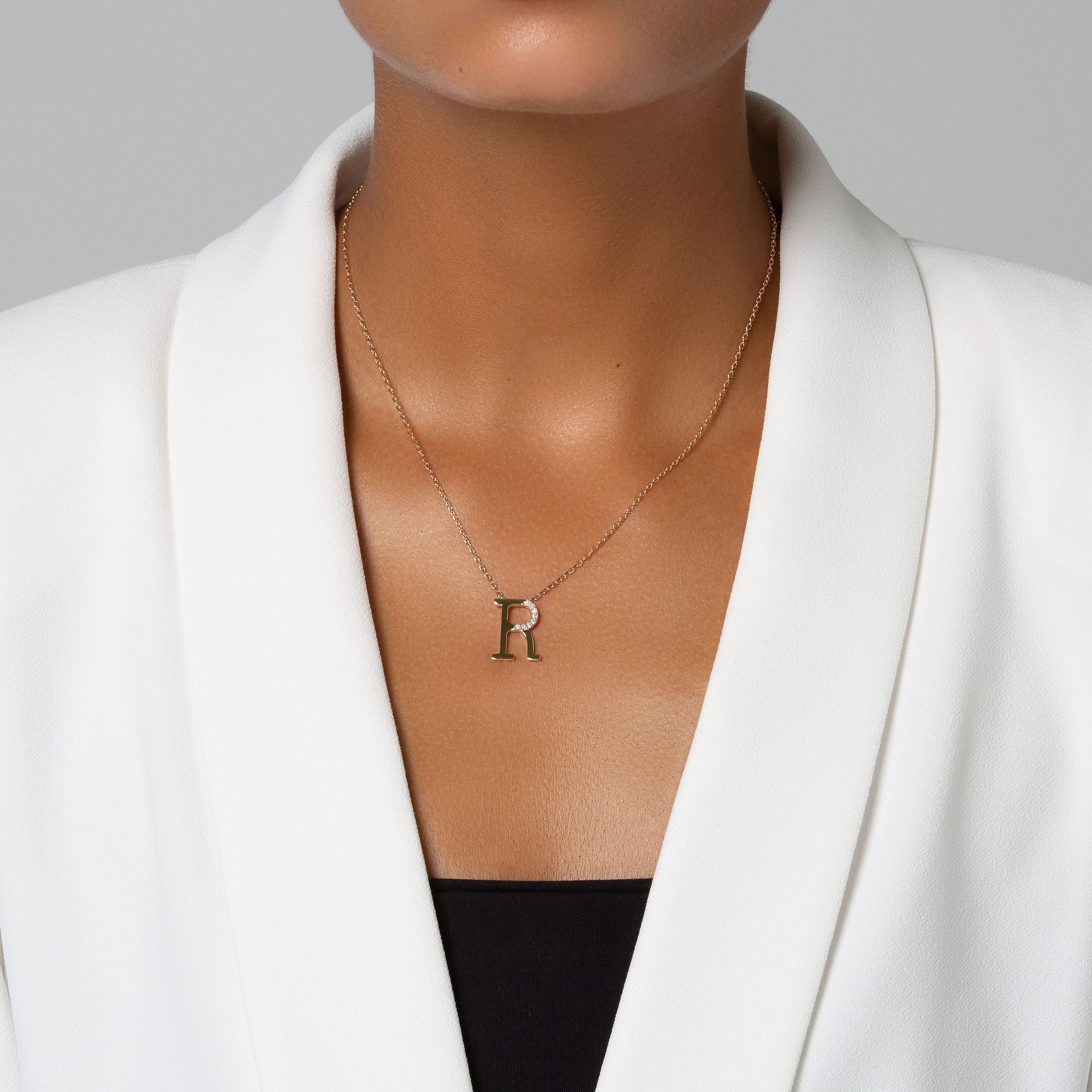 HASHI Initial R ر in 18k rose gold with diamonds, view 2