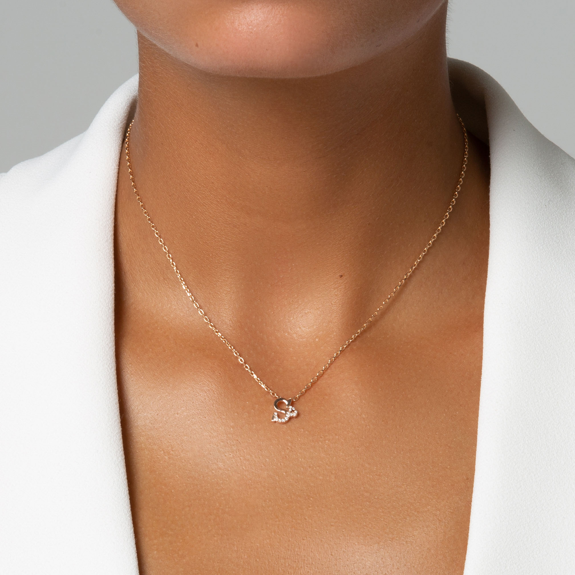 HASHI Initial S ش in 18k rose gold with diamonds, view 2