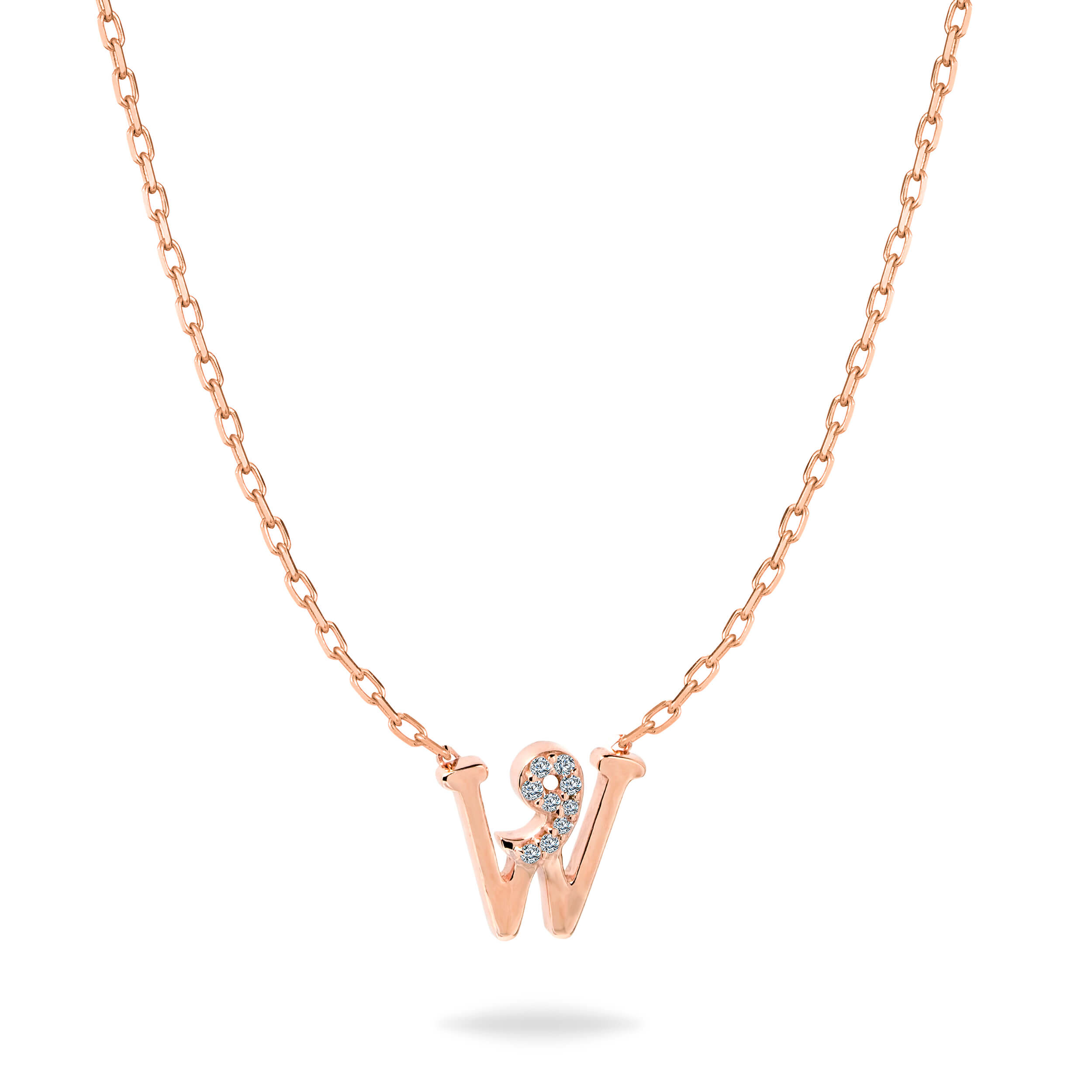 HASHI Initial W و in 18k rose gold with diamonds