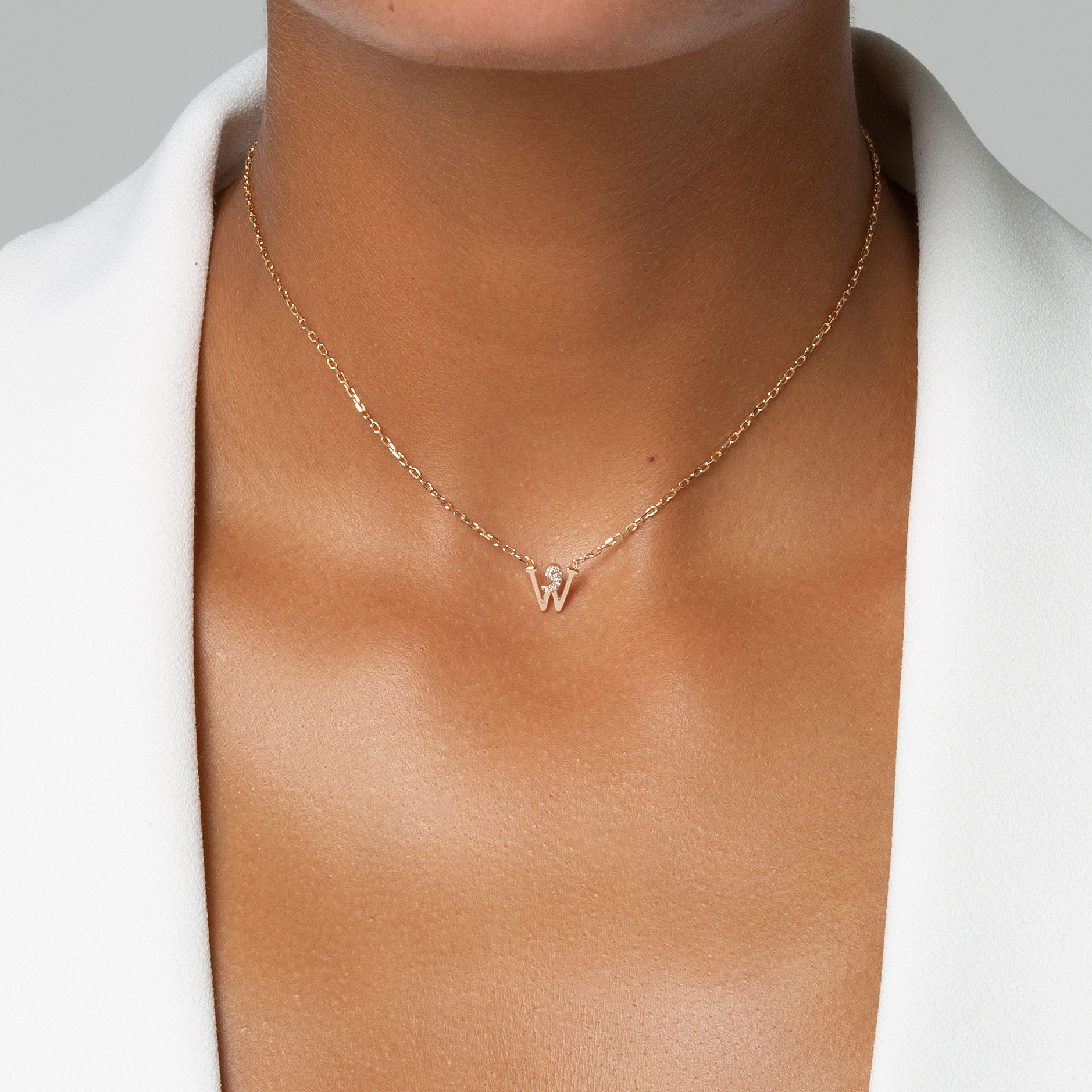 HASHI Initial W و in 18k rose gold with diamonds, view 2