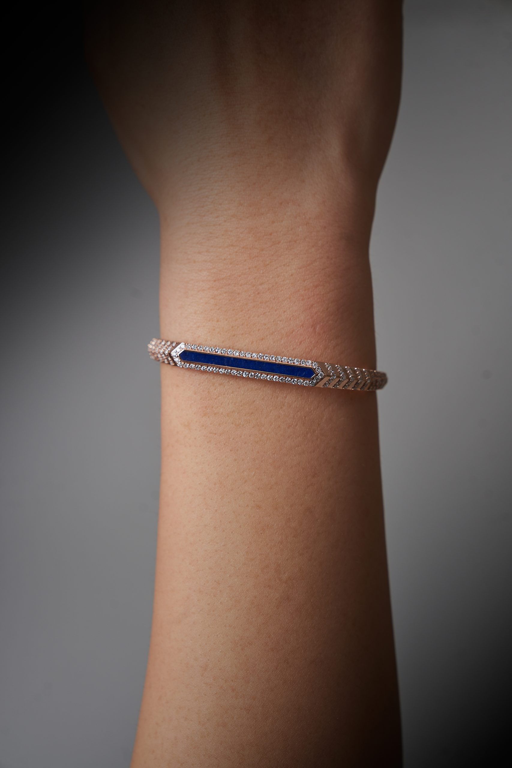 Hatshepsut Bangle with Diamond and Lapiz with diamonds and lapis lazuli, view 2