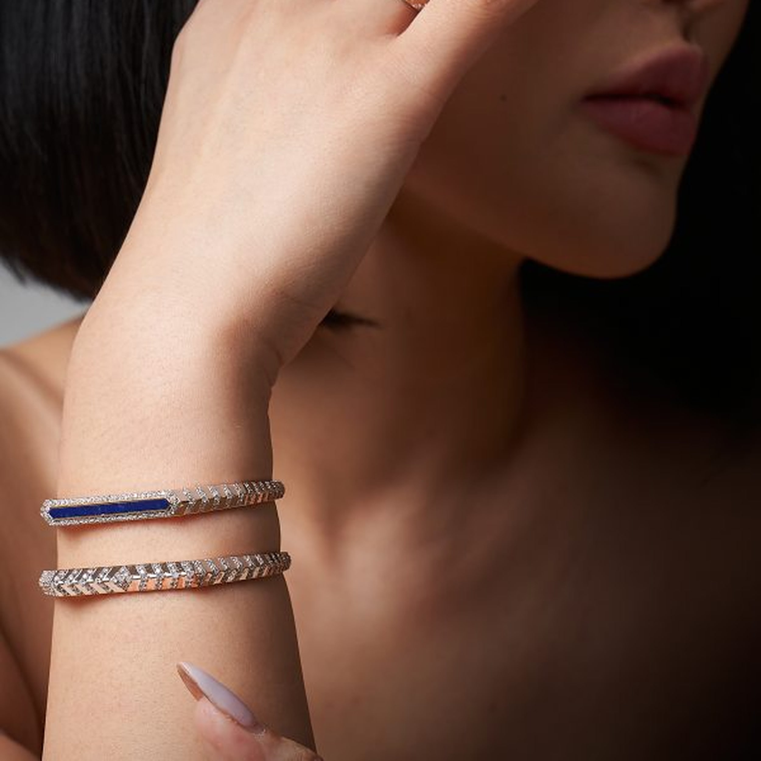 Hatshepsut Bangle with Diamond and Lapiz with diamonds and lapis lazuli, view 3