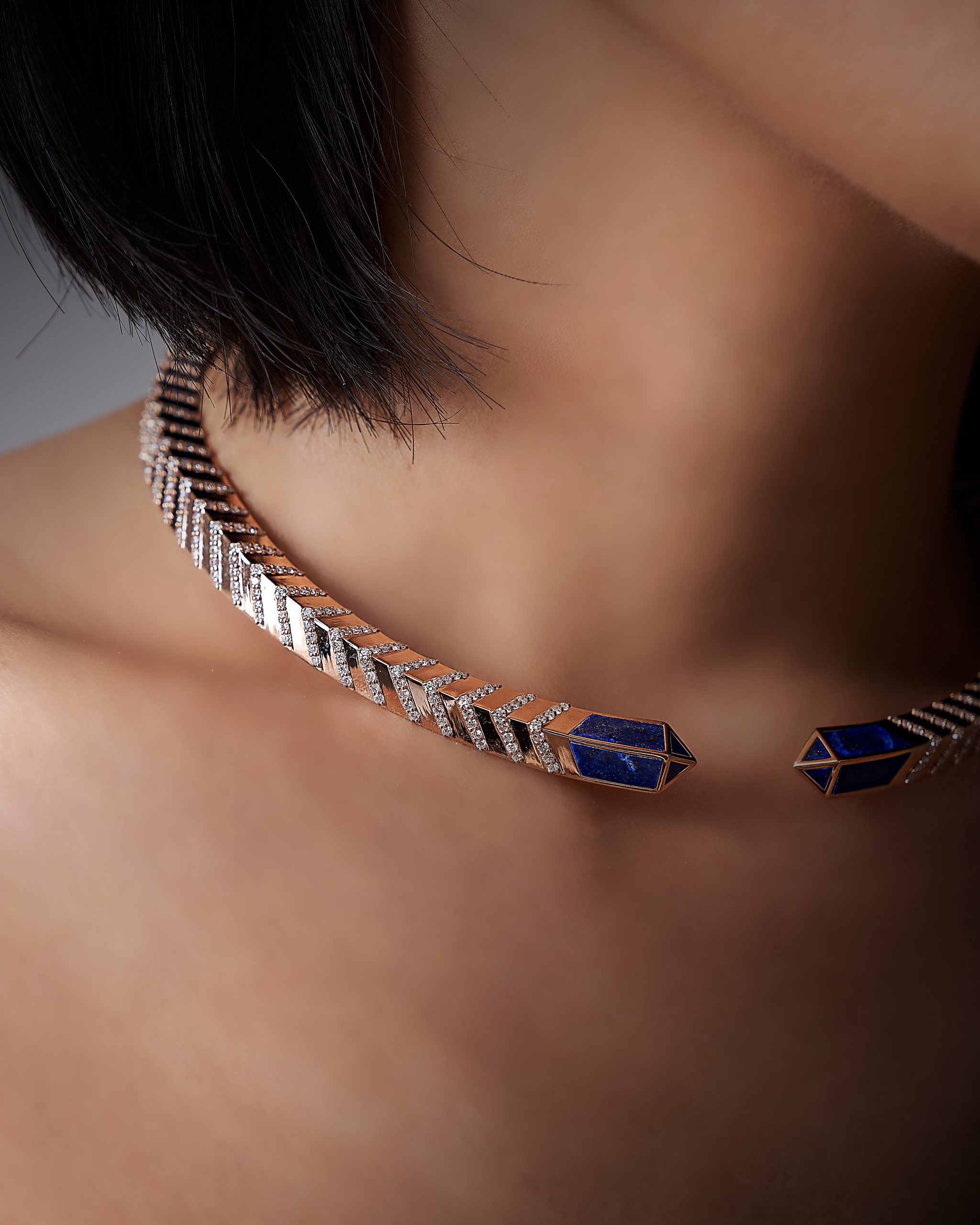 Hatshepsut Choker Necklace with diamonds and lapis lazuli, view 2