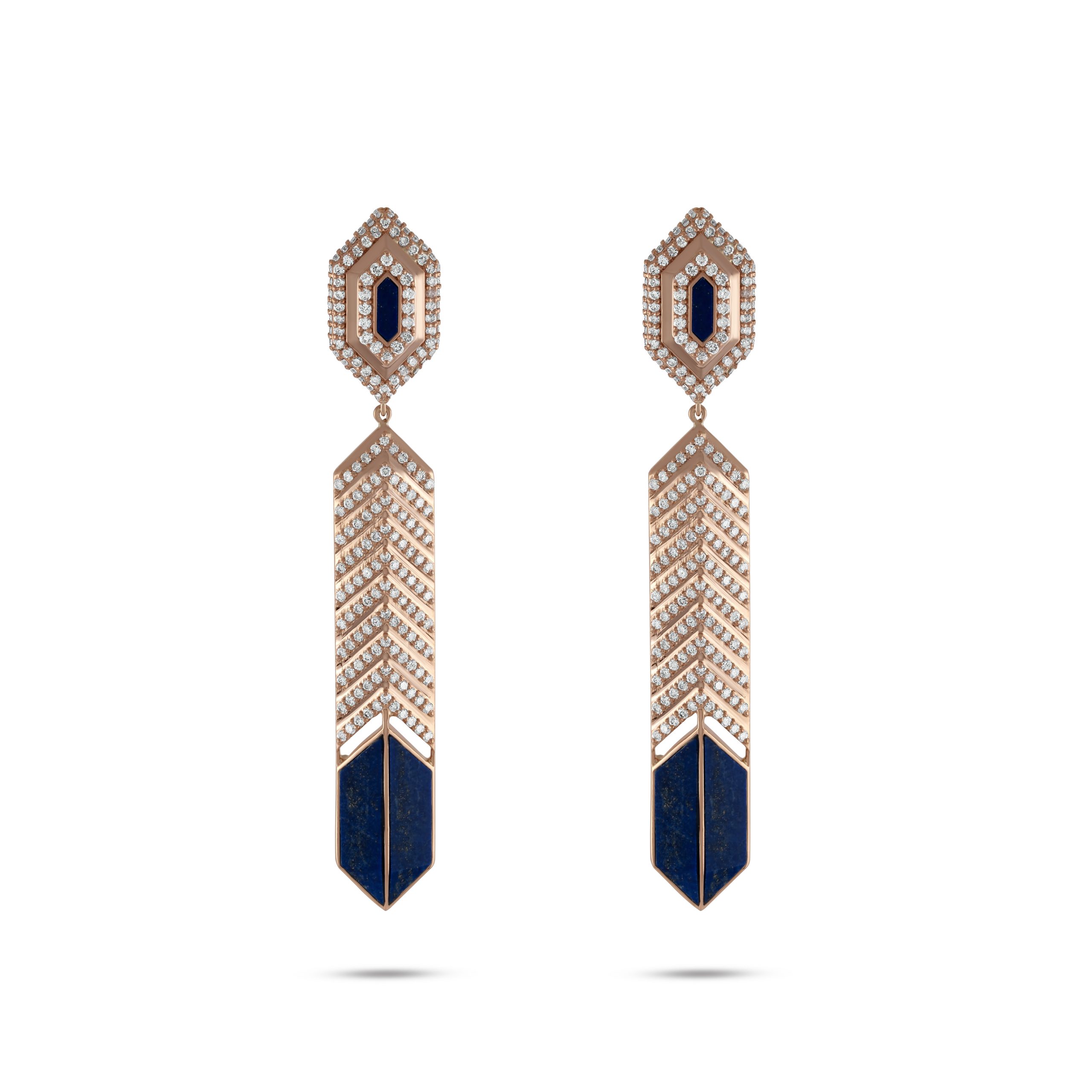 Hatshepsut Long Earrings with diamonds and lapis lazuli