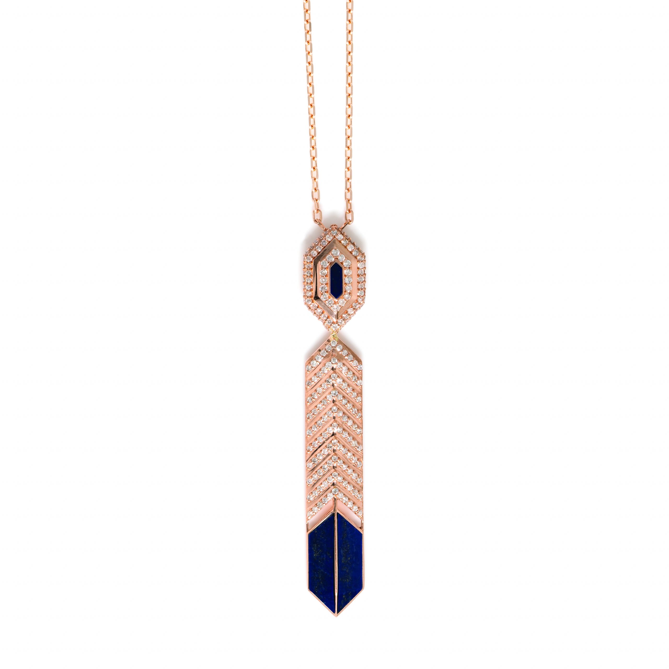Hatshepsut Long Pendant with diamonds and lapis lazuli