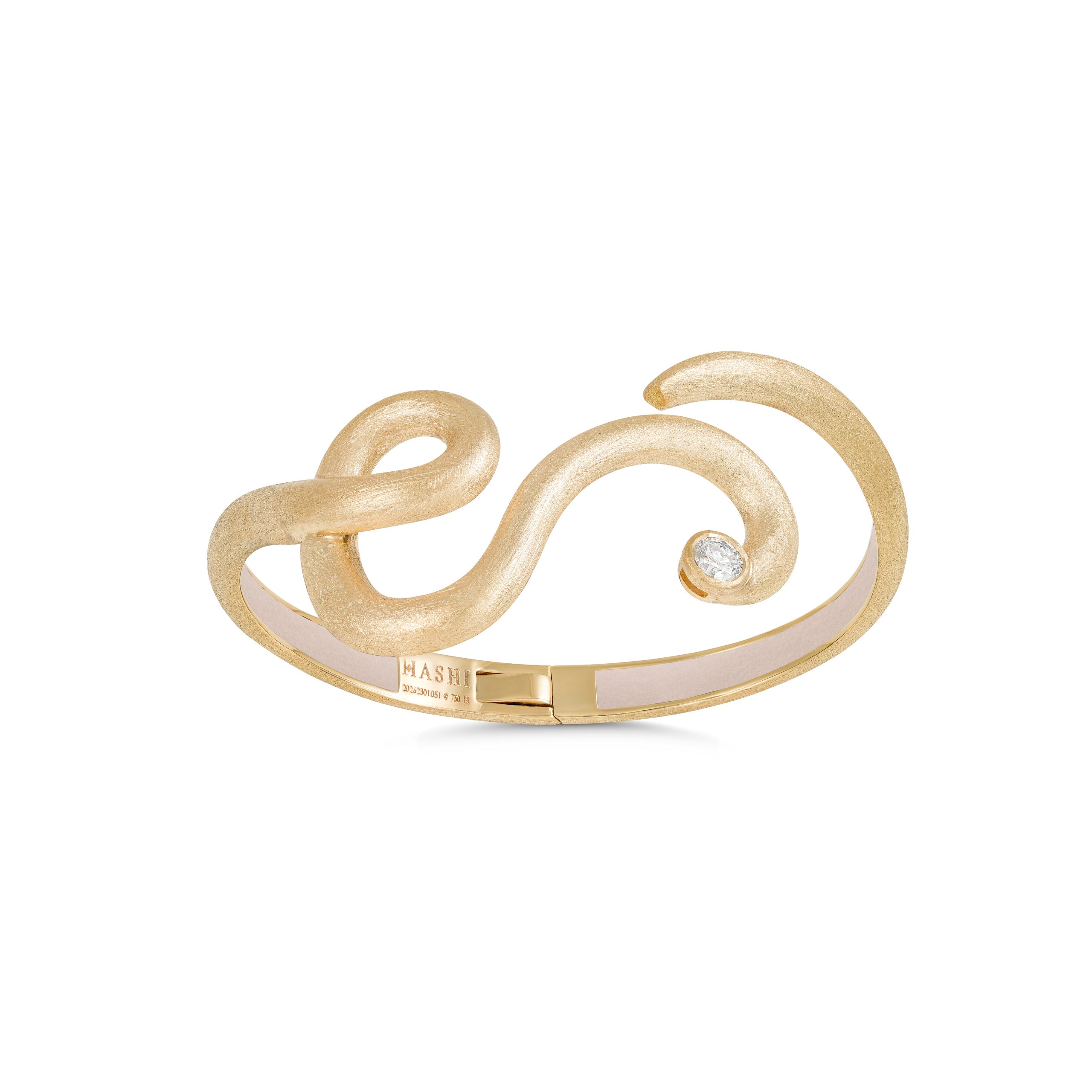 La Via Bangle in 18k yellow gold with diamonds, view 2