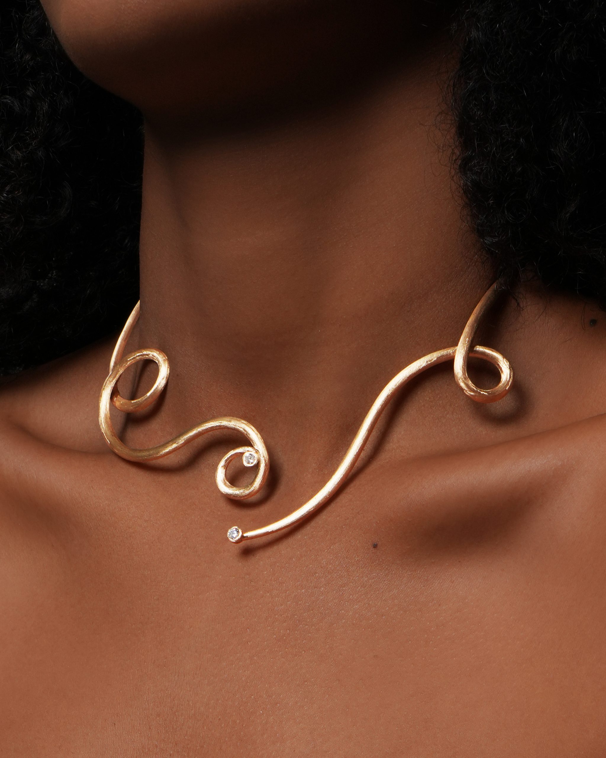 La Via Choker in 18k yellow gold with diamonds, view 3