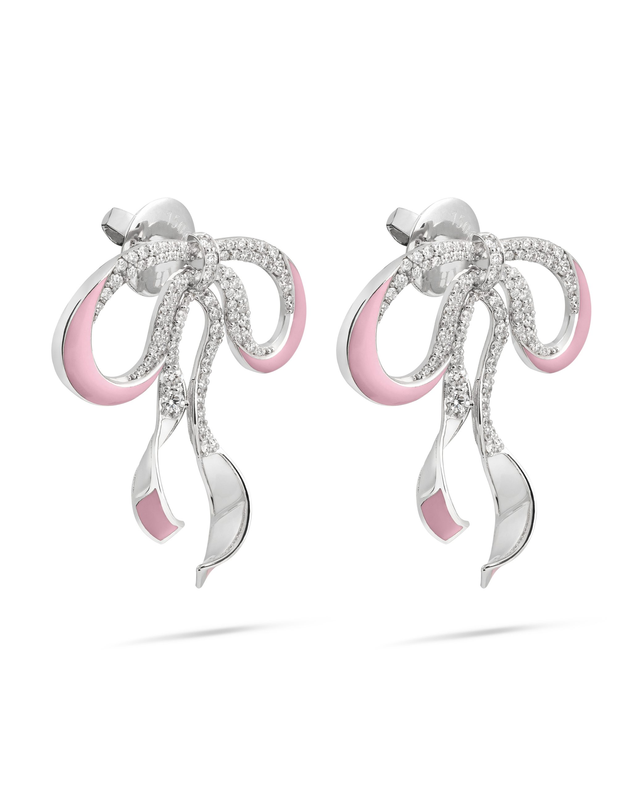Tied With Love Earring B in 18k white gold with diamonds, view 2