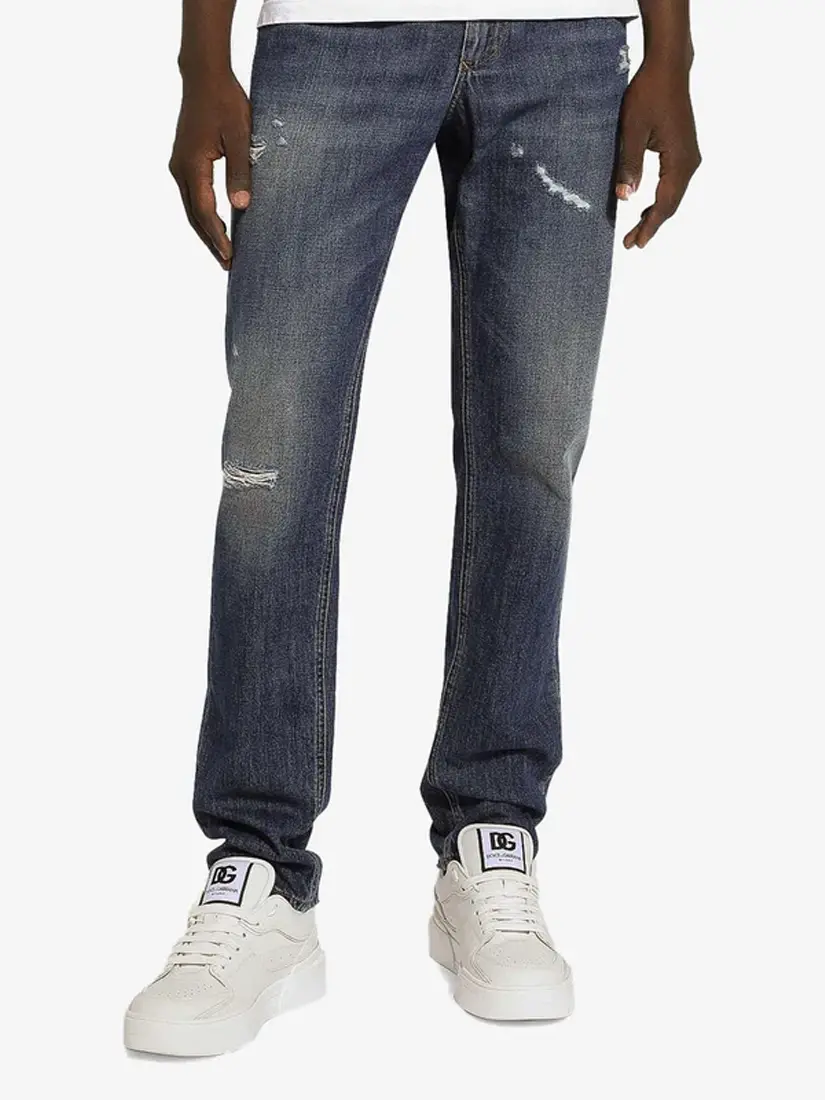 Dolce & Gabbana Logo Plaque Distressed Jeans