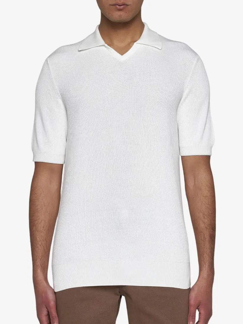 Bluzë Polo Brunello Cucinelli White Cotton Knit