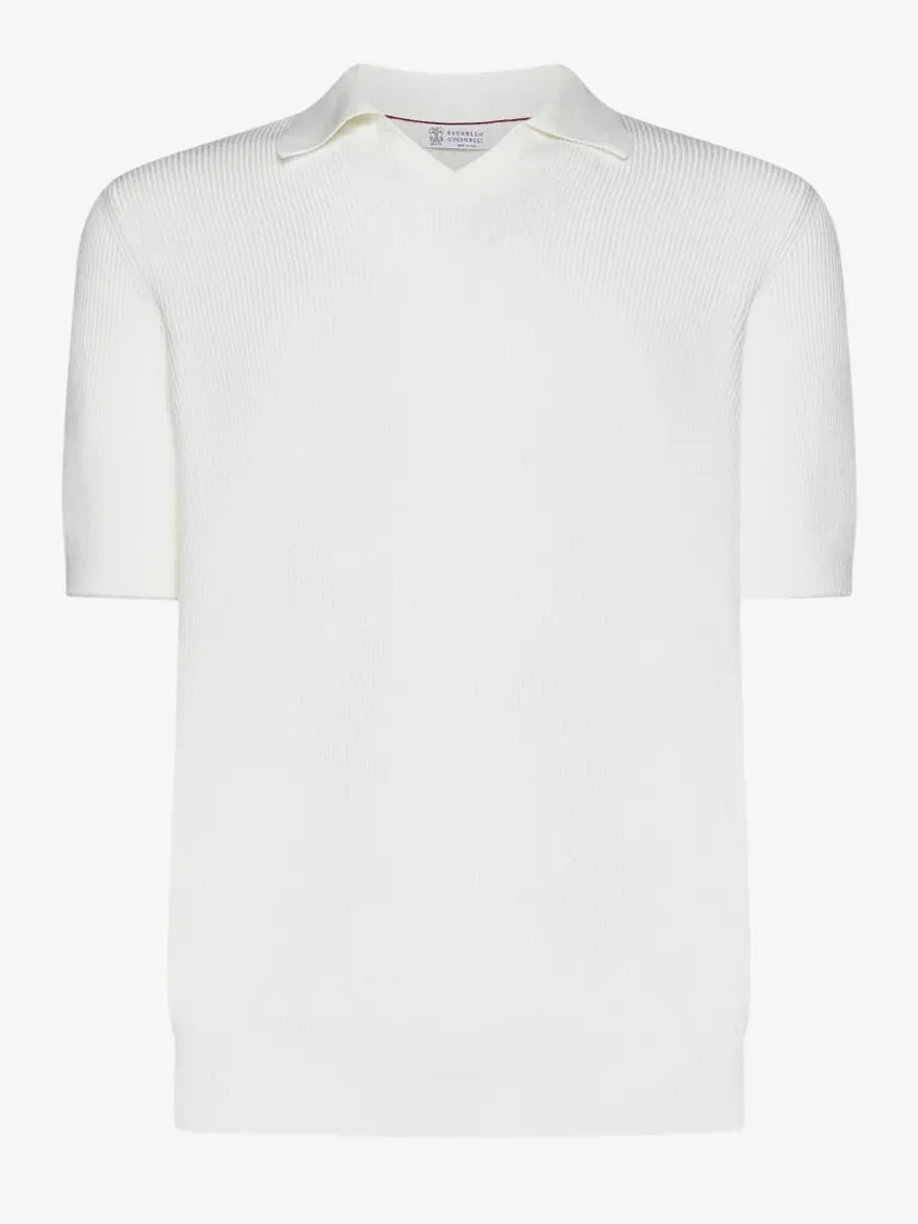 Bluzë Polo Brunello Cucinelli White Cotton Knit