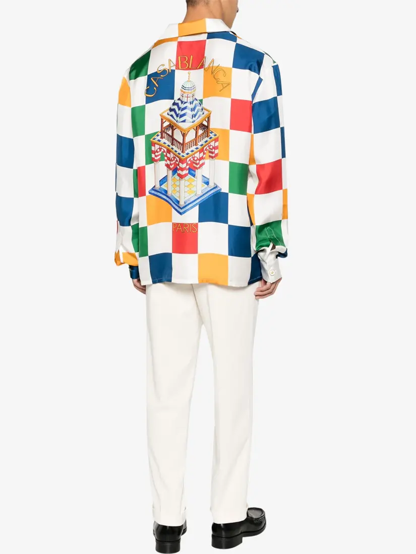 Casablanca Checkerboard Print Silk Shirt
