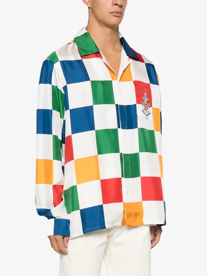 Casablanca Checkerboard Print Silk Shirt