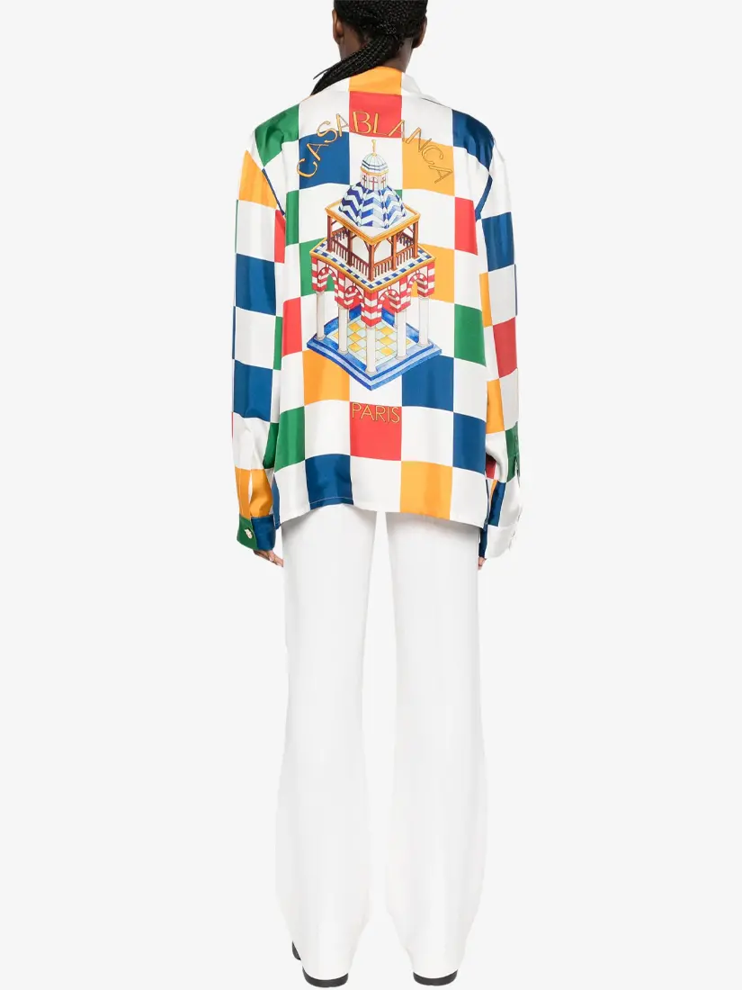 Casablanca Checkerboard Print Silk Shirt