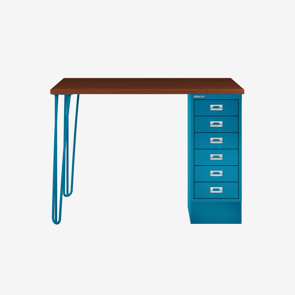 MultiDesk — Dark Wood Drawers & Hairpin Legs