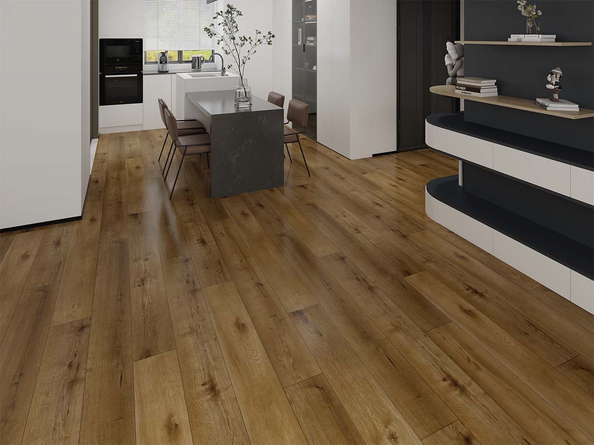 Amber Oak Plank Click - PVC vloer in bruin, rechte planken (foto 2)