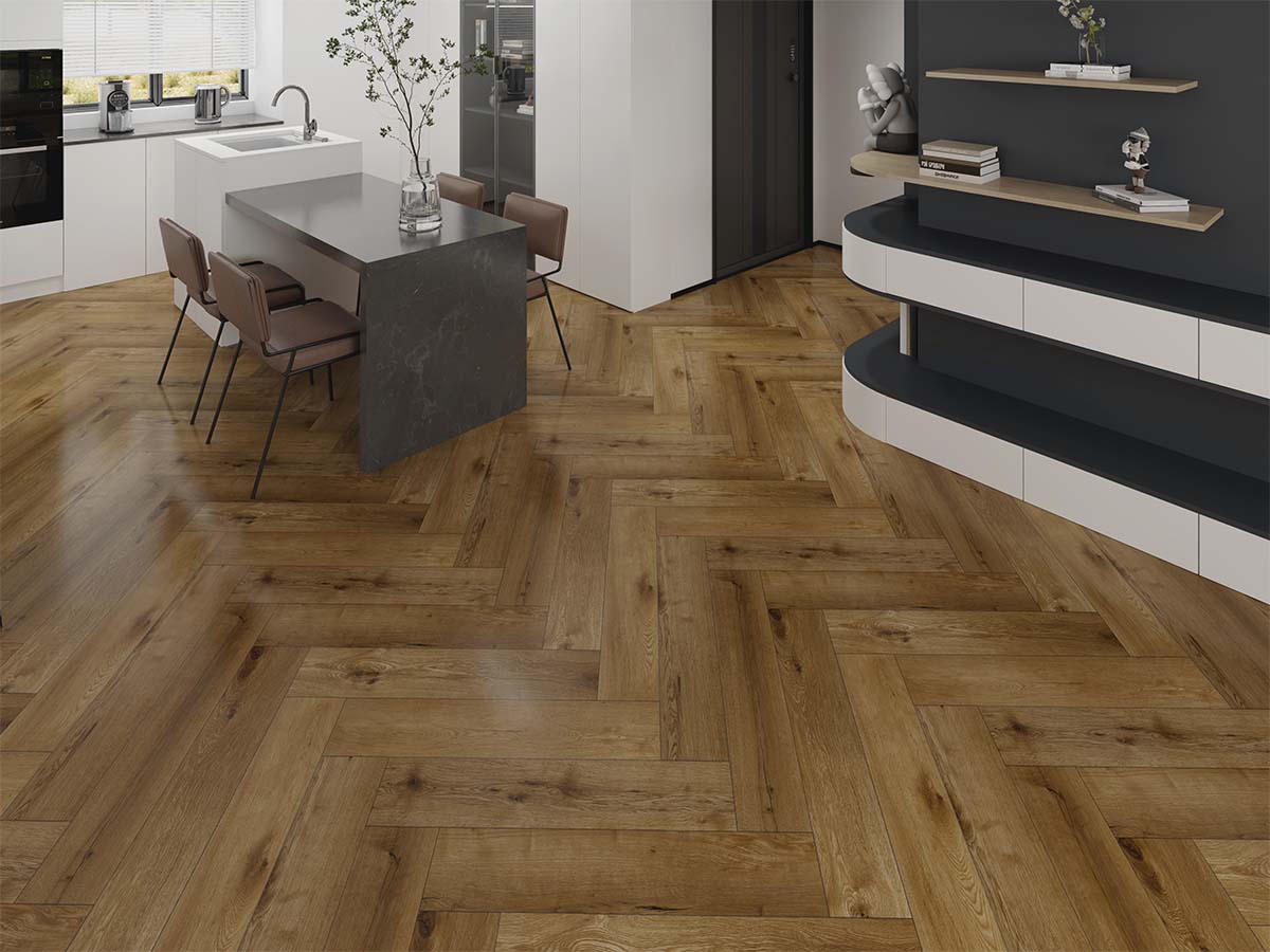 Amber Visgraat Dry-Back - PVC vloer in bruin (foto 2)