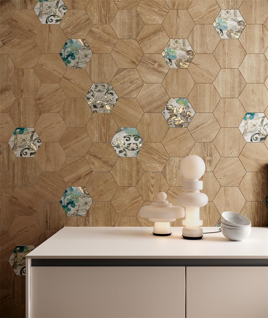 Cerdomus Opera Walnut Esagona vloertegel mat - kleur beige, hexagon (foto 2)