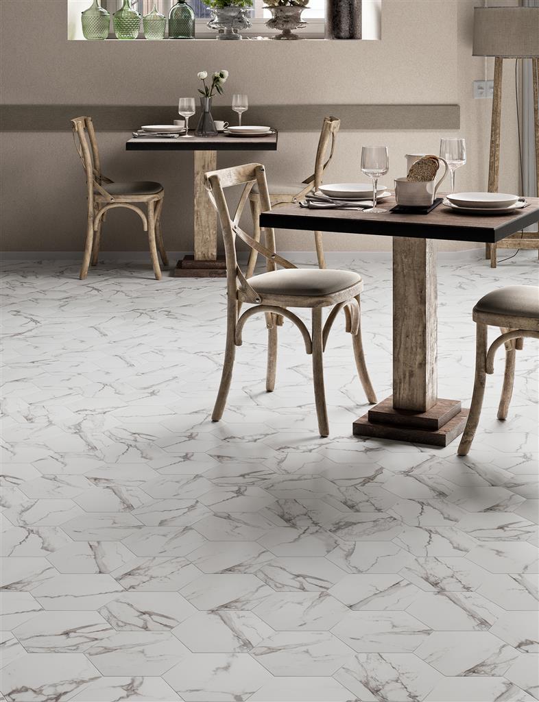 Durstone Six Marmi Blanco vloertegel mat - kleur wit, hexagon (foto 2)