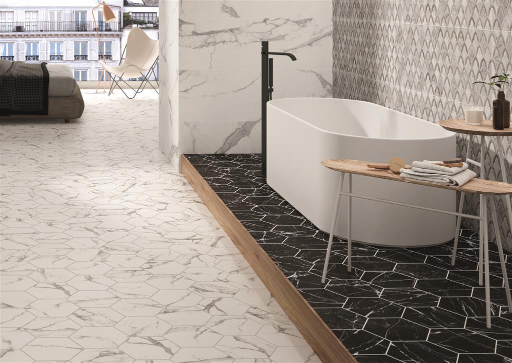 Durstone Six Marmi Nero vloertegel mat - kleur zwart, hexagon (foto 2)