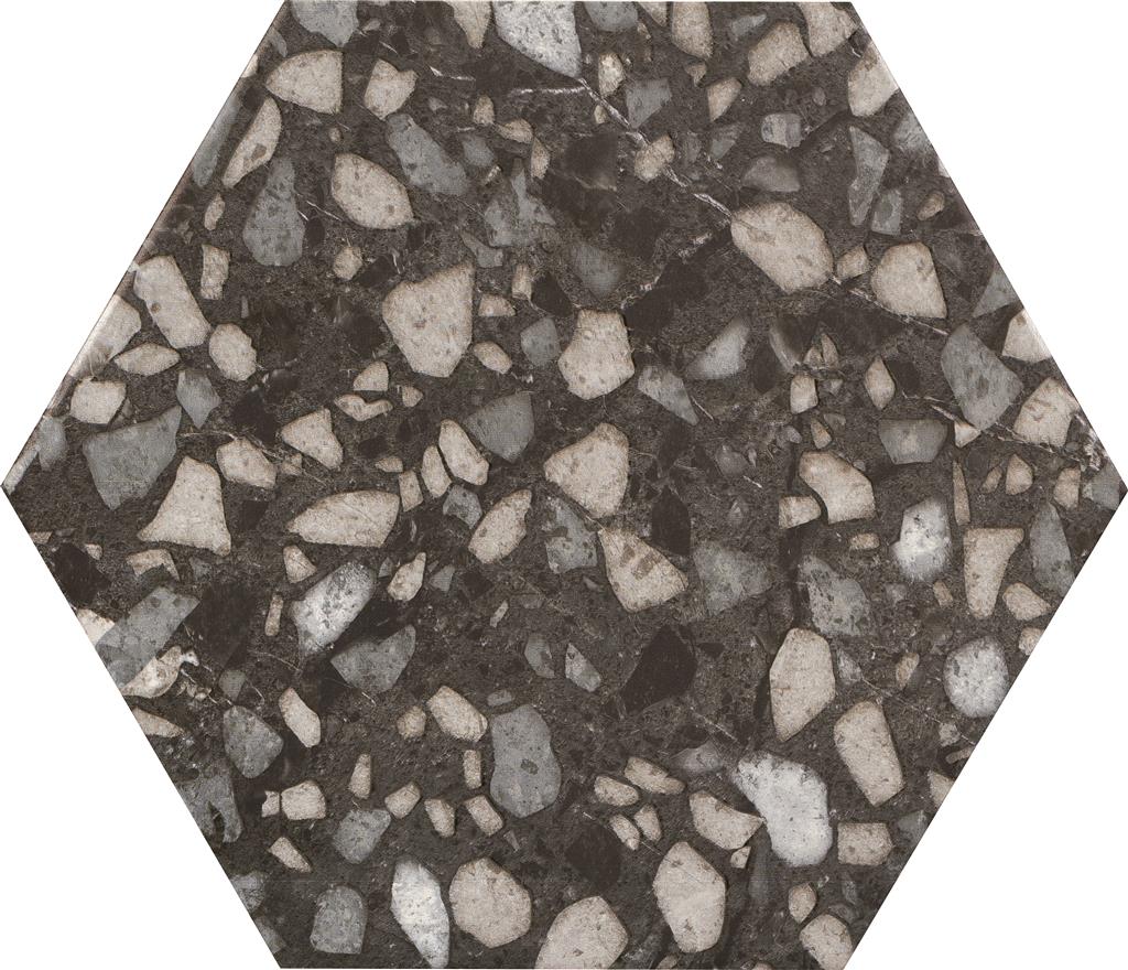 Durstone Six Terazzo Black vloertegel mat - kleur zwart, hexagon