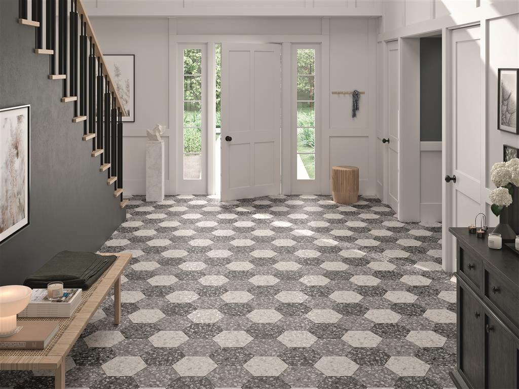 Durstone Six Terazzo Black vloertegel mat - kleur zwart, hexagon (foto 2)