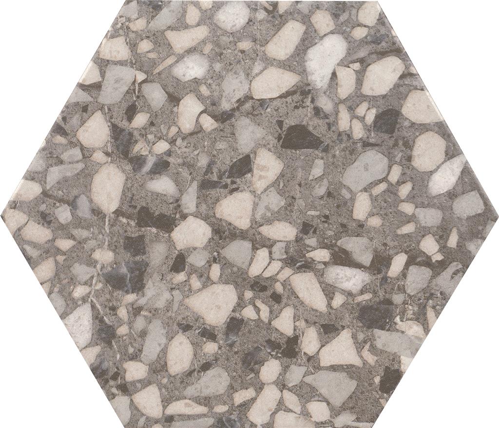 Durstone Six Terazzo Grey vloertegel mat - kleur grijs, hexagon