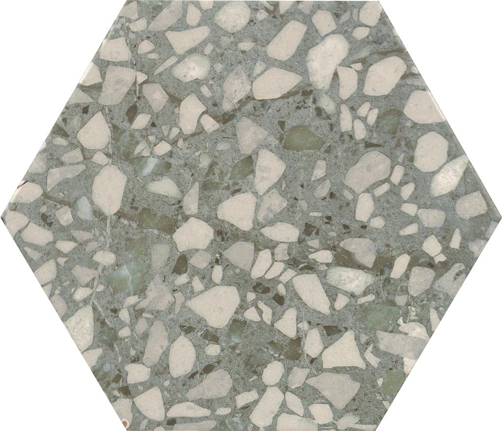 Durstone Six Terazzo Sage vloertegel mat - kleur groen, hexagon