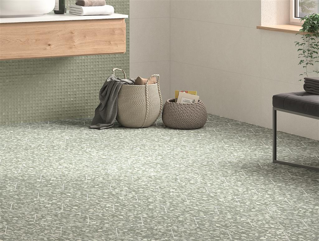 Durstone Six Terazzo Sage vloertegel mat - kleur groen, hexagon (foto 2)
