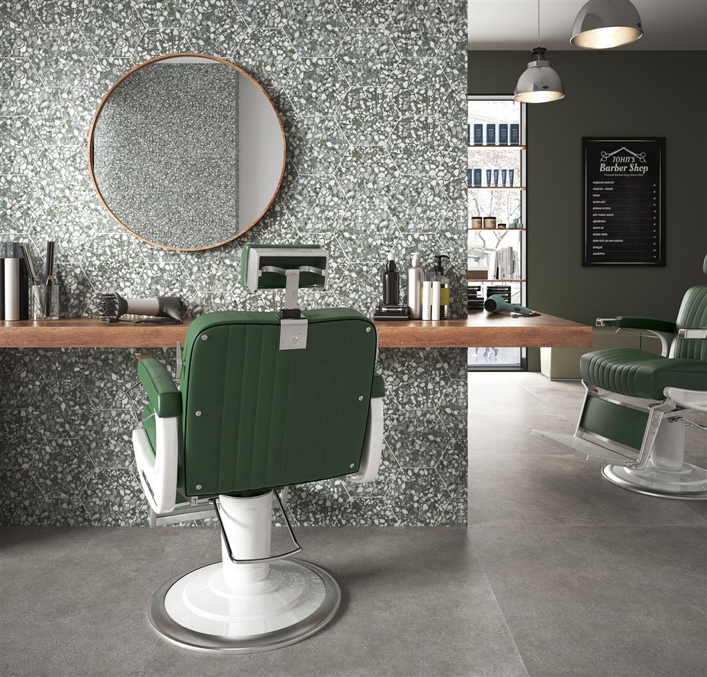 Durstone Six Terazzo Sage vloertegel mat - kleur groen, hexagon (foto 3)