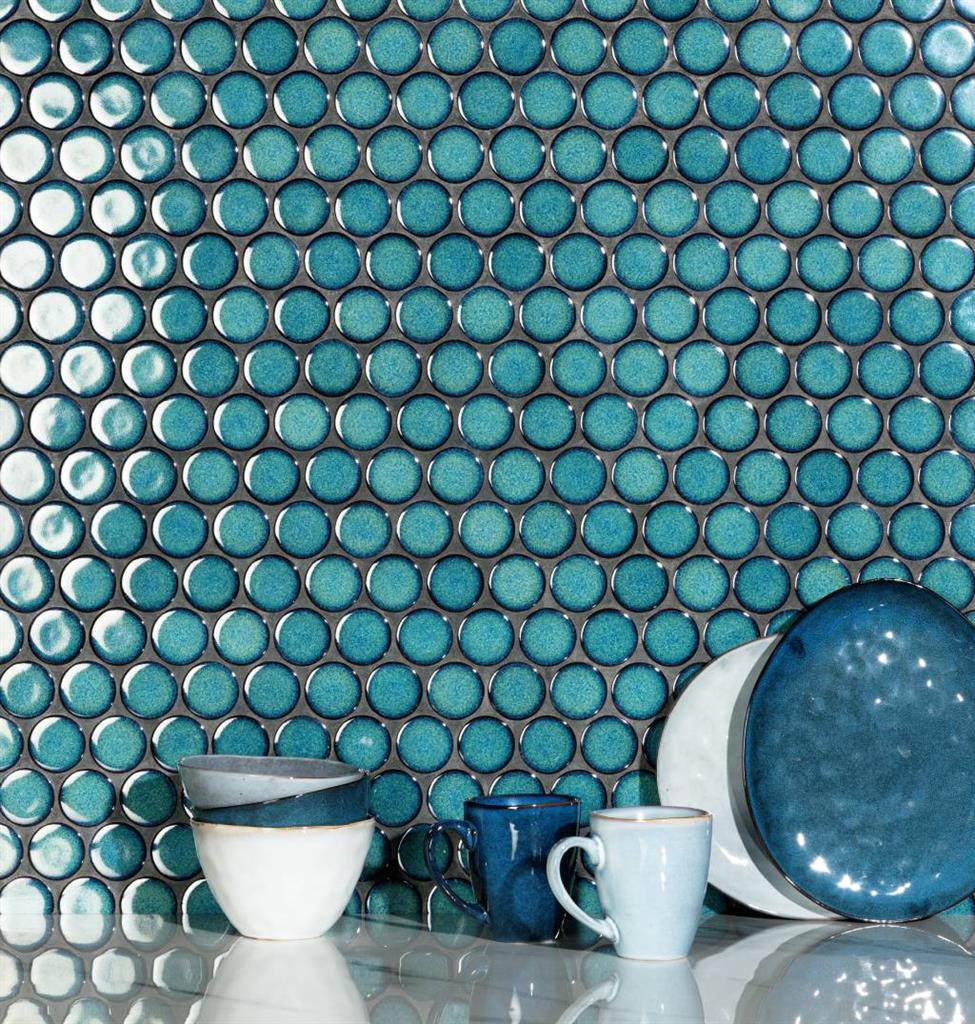 Intermatex Tech Round Teal mozaïek halfglans - tegel in blauw (foto 3)