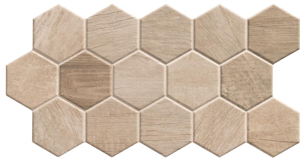 Realonda Sequoia Camel Hex decortegel mat - kleur beige, hexagon
