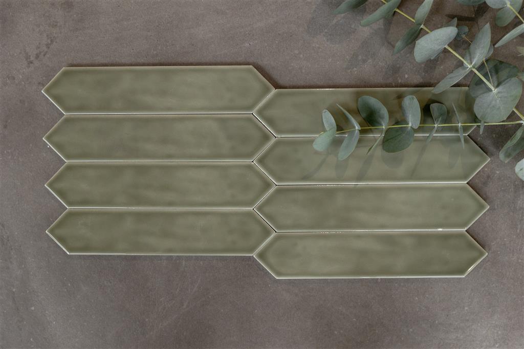 Steenbok Rustic Spike Olive Green wandtegel glans - kleur groen, hexagon (foto 3)