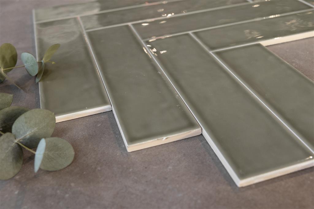 Steenbok Rustic Stripe Olive Green wandtegel glans - kleur groen (foto 3)