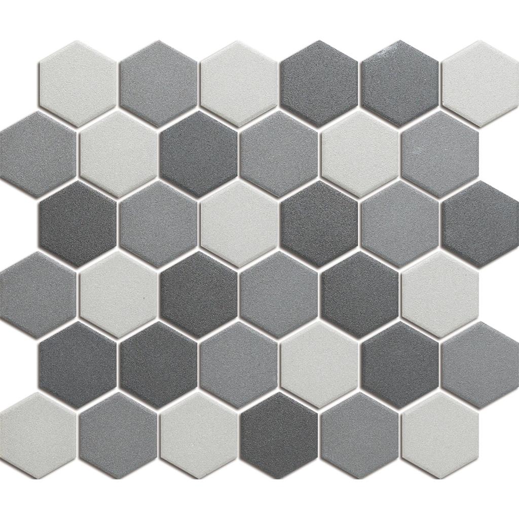 TMF London LOH10MIX1 Dark Grey mix R11 Hexagon mozaïek mat - tegel in grijs